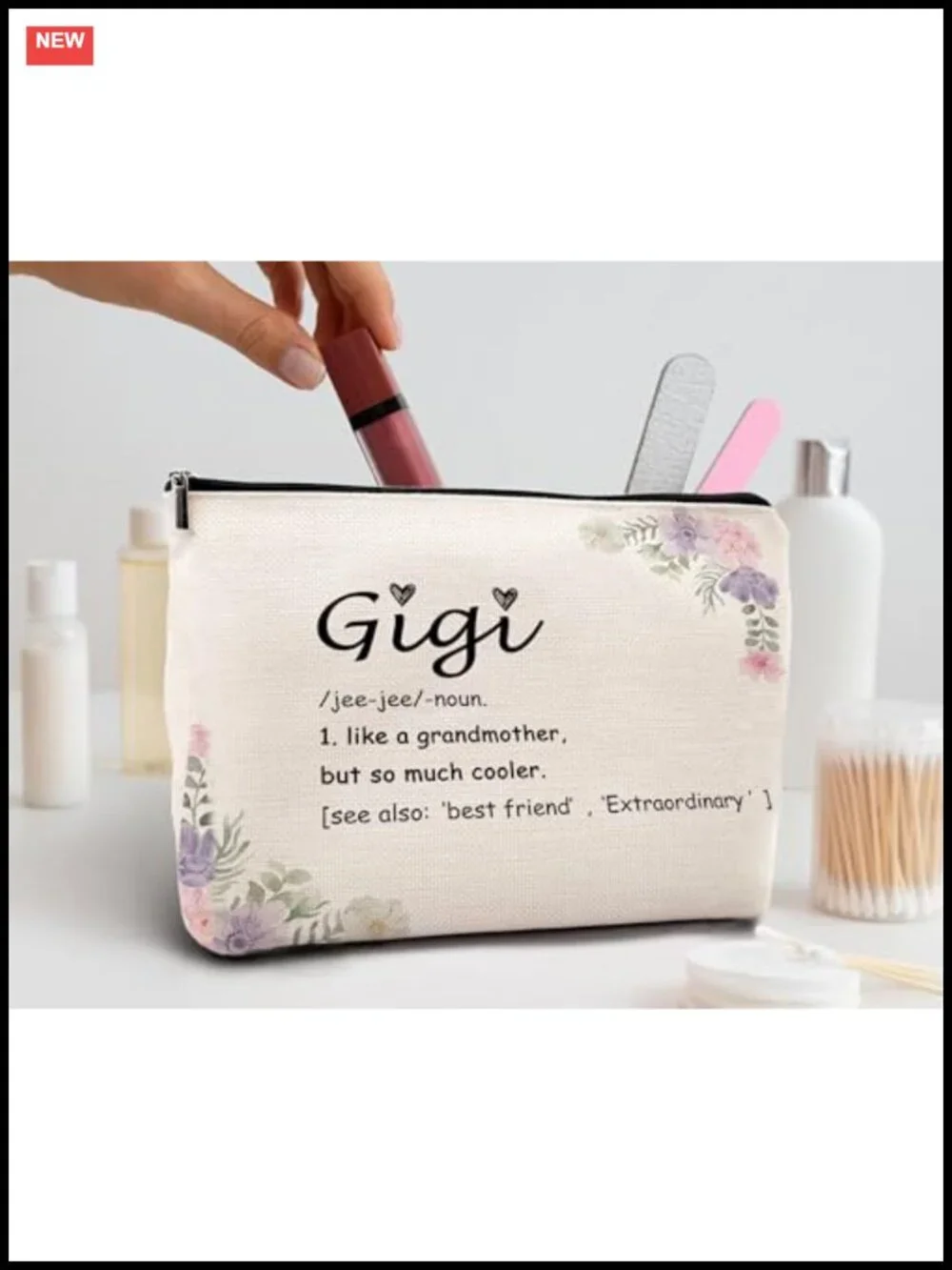 Linen Makeup Bag Travel Cosmetic Pouch Grandmother Gift Toiletry Organizer